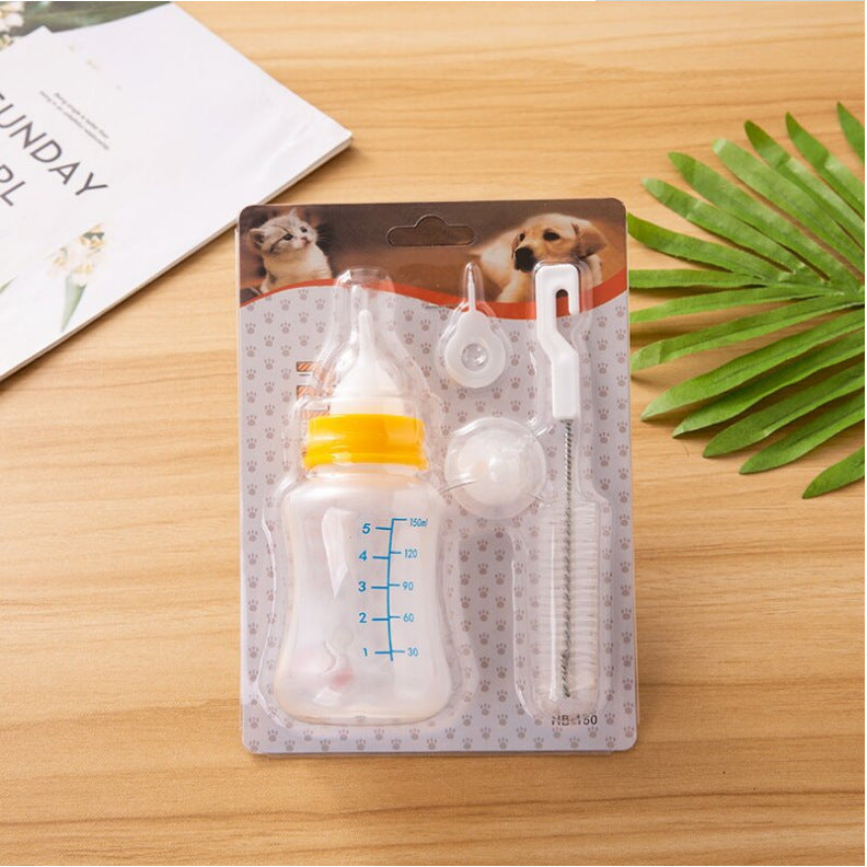 Nappflaska för husdjur med mjuk pip och flaskborste – 3-delars set