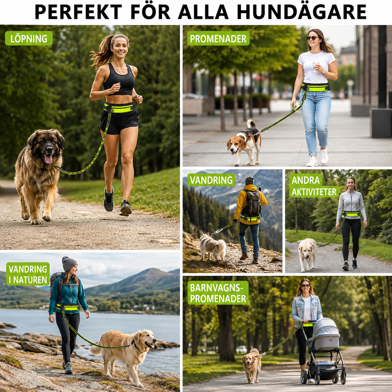 Handsfree Hundkoppel med Midjeväska