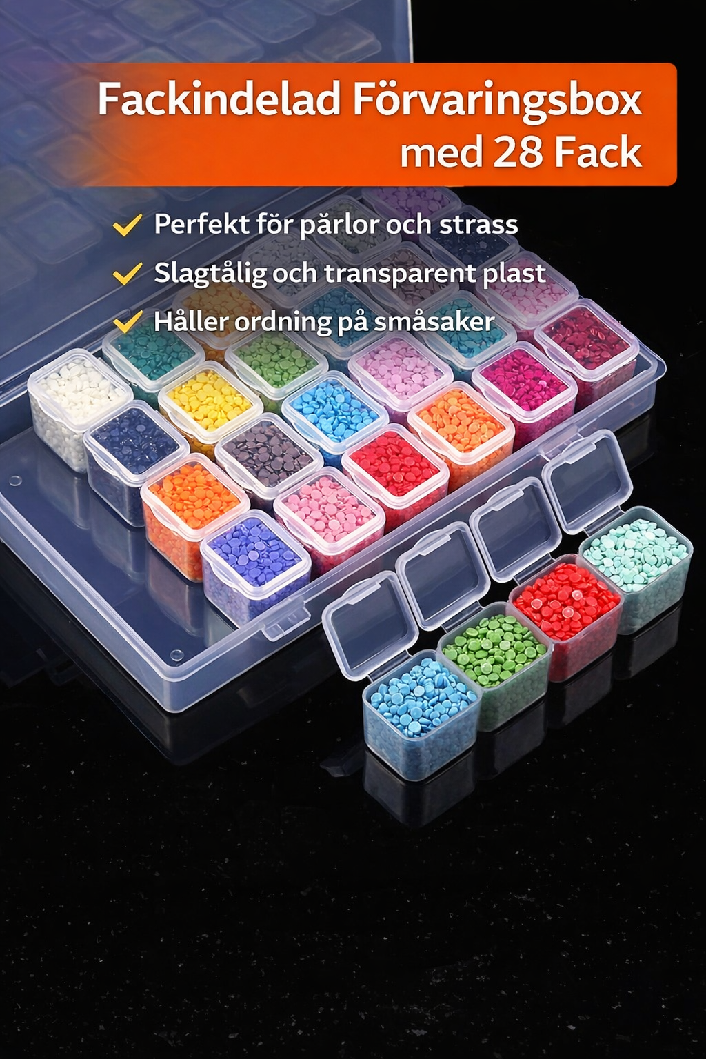 Strass- och Smyckesorganizer för Nageldekoration – 28 Fack