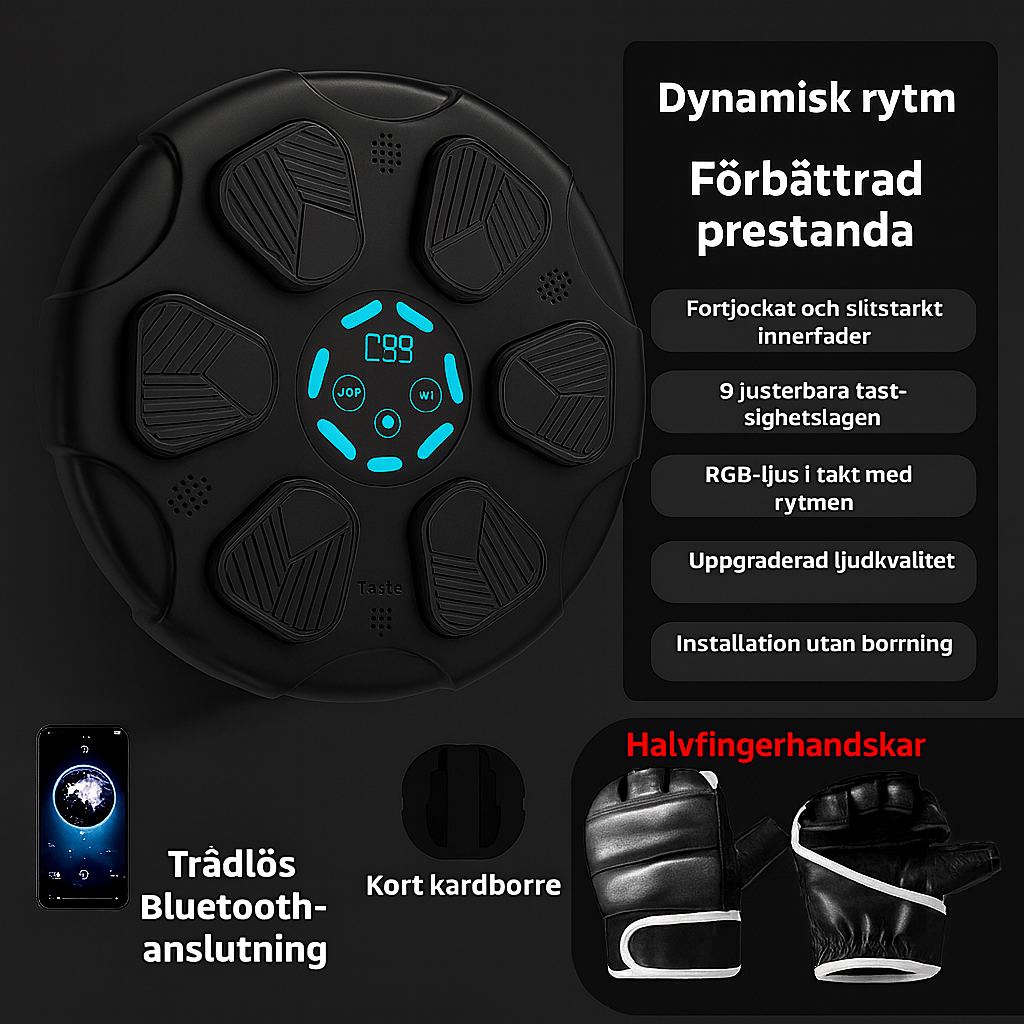 Bluetooth Boxing Trainer – Interaktiv Ljus- & Musikstyrd Boxningstavla för Hemmaträning
