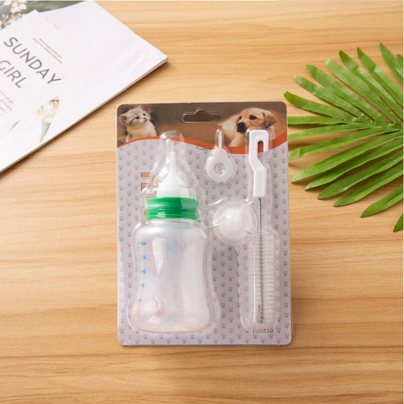 Nappflaska för husdjur med mjuk pip och flaskborste – 3-delars set