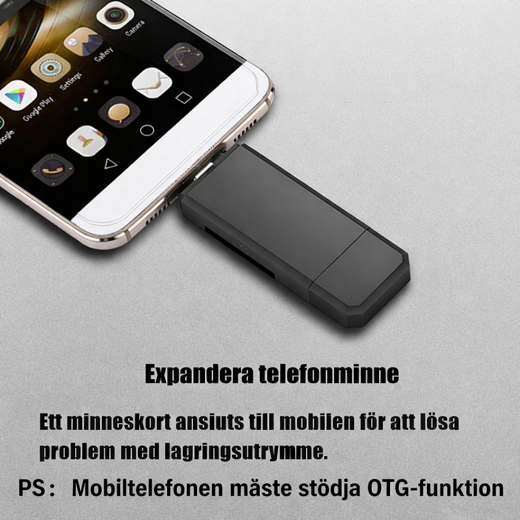 3-i-1 kortläsare – USB, Micro USB & Type-C