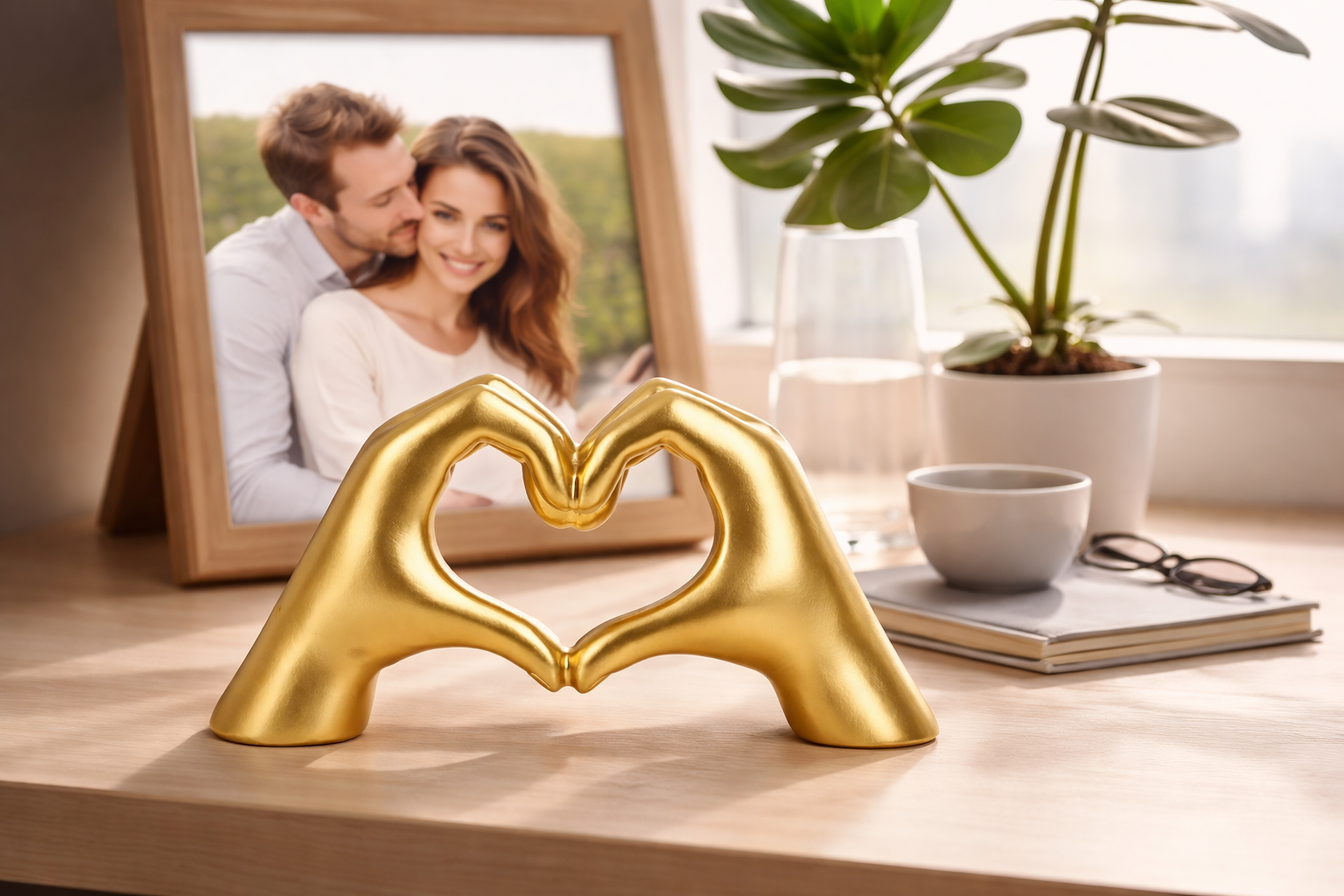 Hjärtformad Love Finger-Staty – Dekorativ Resinstaty