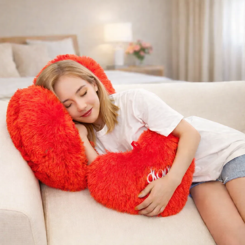 Kreativ Röd Hjärtformad Plyschkudde för Soffa