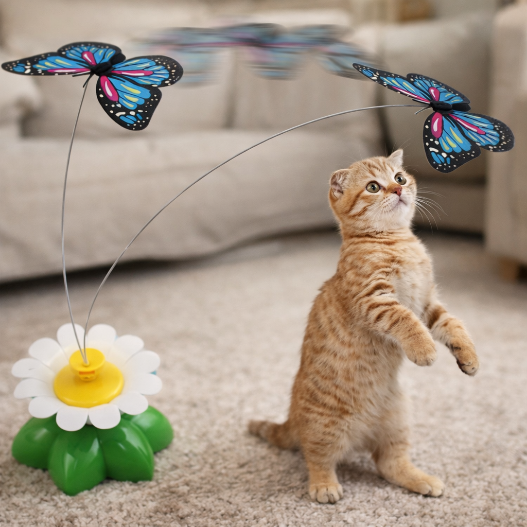 Elektrisk roterande blomma med fjäril eller fågel – batteridriven, 360°