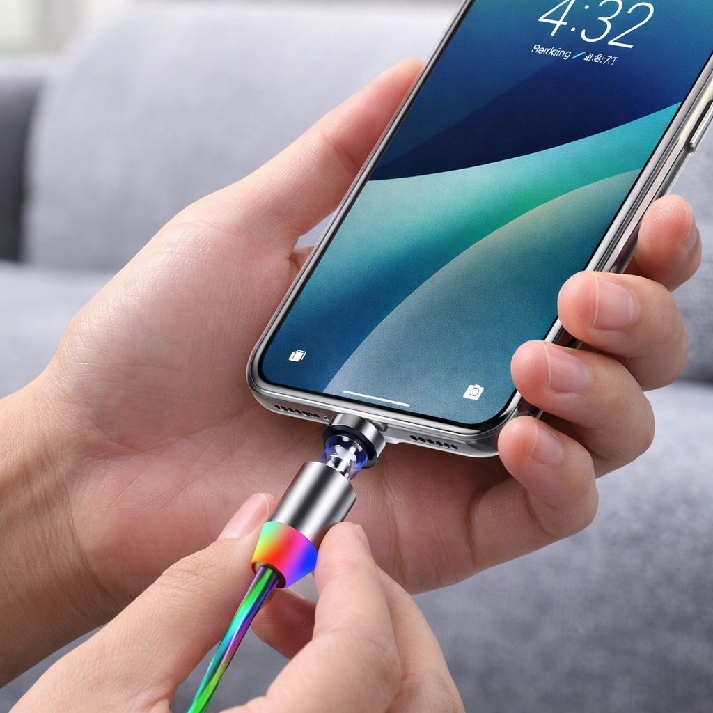 Magnetisk Laddkabel med Flytande LED-ljus – Kompatibel med iPhone, Android & Type-C
