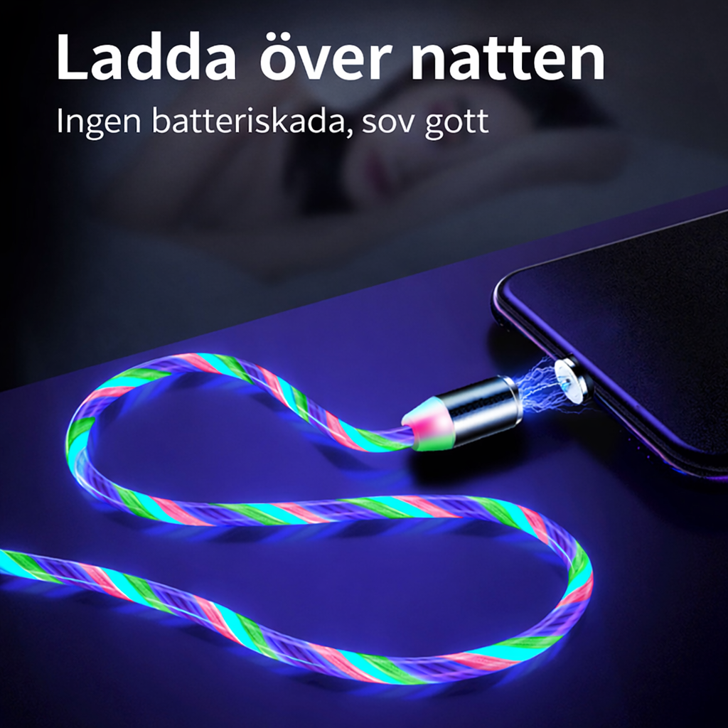 Magnetisk Laddkabel med Flytande LED-ljus – Kompatibel med iPhone, Android & Type-C