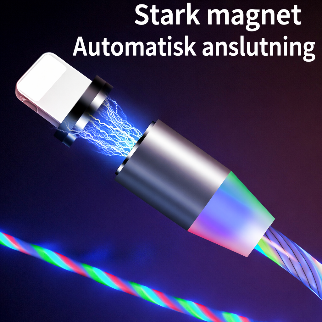 Magnetisk Laddkabel med Flytande LED-ljus – Kompatibel med iPhone, Android & Type-C