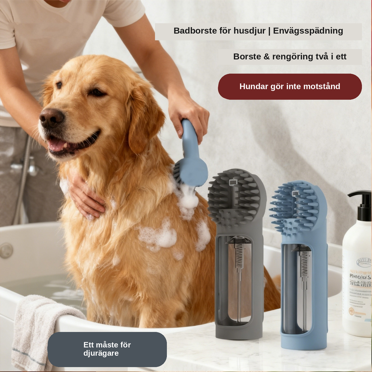 2-i-1 Silikonborste för Bad & Massage av Husdjur